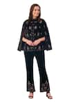 Buy_Taroob_Black Silk Velvet Hand Embroidered Floral Collar Cape And Pant Set _Online_at_Aza_Fashions