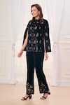 Buy_Taroob_Black Silk Velvet Hand Embroidered Floral Collar Cape And Pant Set 