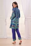 Shop_Taroob_Blue Silk Linen Blend Printed Mughal Art V Neck Kurta And Pant Set _at_Aza_Fashions