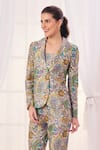 Taroob_Multi Color Silk Blend Embroidered Paisley Jacket Lapel Collar Pant Set _at_Aza_Fashions