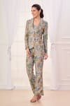 Buy_Taroob_Multi Color Silk Blend Embroidered Paisley Jacket Lapel Collar Pant Set 