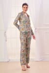 Shop_Taroob_Multi Color Silk Blend Embroidered Paisley Jacket Lapel Collar Pant Set 