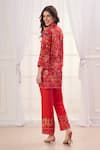 Shop_Taroob_Red Silk Linen Blend Hand Embroidered Safari Notched Neck Kurta And Pant Set _at_Aza_Fashions