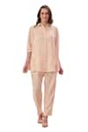 Shop_Taroob_Pink Silk Cotton Blend Embroidered Floral Collar Shirt And Pant Set _Online_at_Aza_Fashions