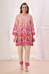 Buy_Taroob_Cream Silk Linen Blend Embroidered Mughal Art V Neck Kurta And Pant Set_at_Aza_Fashions