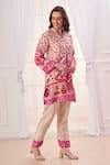 Taroob_Cream Silk Linen Blend Embroidered Mughal Art V Neck Kurta And Pant Set_Online_at_Aza_Fashions