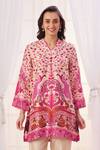 Shop_Taroob_Cream Silk Linen Blend Embroidered Mughal Art V Neck Kurta And Pant Set_Online_at_Aza_Fashions