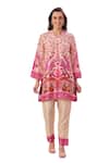 Taroob_Cream Silk Linen Blend Embroidered Mughal Art V Neck Kurta And Pant Set_at_Aza_Fashions