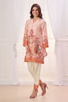 Buy_Taroob_Cream Silk Linen Blend Printed Paisley V Neck Kurta And Pant Set _at_Aza_Fashions