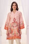 Buy_Taroob_Cream Silk Linen Blend Printed Paisley V Neck Kurta And Pant Set _Online_at_Aza_Fashions