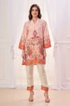 Shop_Taroob_Cream Silk Linen Blend Printed Paisley V Neck Kurta And Pant Set _Online_at_Aza_Fashions