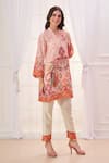 Shop_Taroob_Cream Silk Linen Blend Printed Paisley V Neck Kurta And Pant Set 