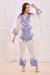 Buy_Taroob_White Silk Linen Blend Hand Embroidered Floral V Neck Kurta And Pant Set _at_Aza_Fashions