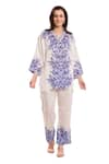 Taroob_White Silk Linen Blend Hand Embroidered Floral V Neck Kurta And Pant Set _Online_at_Aza_Fashions