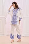 Shop_Taroob_White Silk Linen Blend Hand Embroidered Floral V Neck Kurta And Pant Set _Online_at_Aza_Fashions