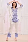 Taroob_White Silk Linen Blend Hand Embroidered Floral V Neck Kurta And Pant Set _at_Aza_Fashions