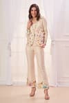 Shop_Taroob_White Silk Blend Embroidered Nizam Kalamkari Jacket Lapel Collar Work Pant Set