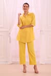 Taroob_Yellow Silk Cotton Blend Embroidered Safari Collar Floral Shirt And Pant Set _at_Aza_Fashions