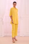 Buy_Taroob_Yellow Silk Cotton Blend Embroidered Safari Collar Floral Shirt And Pant Set _Online