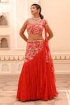 Buy_Manisha Soni Couture_Orange Lehenga And Blouse Georgette Crepe Printed Floral Hand Embroidered Set 