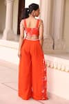 Manisha Soni Couture_Orange Blouse Chiffon Printed Floral V-neck Hand Embroidered With Pant _Online_at_Aza_Fashions