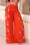 Buy_Manisha Soni Couture_Orange Blouse Chiffon Printed Floral V-neck Hand Embroidered With Pant 