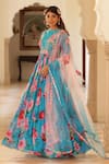 Buy_Manisha Soni Couture_Blue Anarkali Chinnon Chiffon Printed Floral Closed Round Neck With Dupatta _Online_at_Aza_Fashions