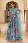 Buy_Manisha Soni Couture_Blue Anarkali Chinnon Chiffon Printed Floral Closed Round Neck With Dupatta _at_Aza_Fashions