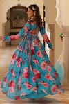 Manisha Soni Couture_Blue Anarkali Chinnon Chiffon Printed Floral Closed Round Neck With Dupatta _Online_at_Aza_Fashions