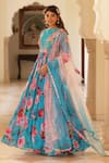 Manisha Soni Couture_Blue Anarkali Chinnon Chiffon Printed Floral Closed Round Neck With Dupatta _at_Aza_Fashions