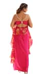 Buy_Manisha Soni Couture_Pink Skirt Satin Printed Floral V-neck Embroidered Blouse Slit Draped Set 