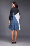 Shop_Deepika Arora_Blue 100% Cotton Geometric Band Collar Color Block Short Dress _at_Aza_Fashions