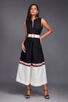 Buy_Deepika Arora_Black 100% Cotton Wave Notched Round Color Block Culotte Jumpsuit _at_Aza_Fashions