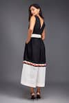 Shop_Deepika Arora_Black 100% Cotton Wave Notched Round Color Block Culotte Jumpsuit _at_Aza_Fashions