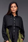 Deepika Arora_Green 100% Cotton Geometric Band Collar Color Block Jacket Midi Dress _Online_at_Aza_Fashions