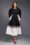 Buy_Deepika Arora_Black 100% Cotton Wave Round Color Block Side Cutout Dress _at_Aza_Fashions