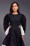 Deepika Arora_Black 100% Cotton Wave Round Color Block Side Cutout Dress _Online_at_Aza_Fashions