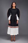 Shop_Deepika Arora_Black 100% Cotton Wave Round Color Block Side Cutout Dress _Online_at_Aza_Fashions