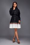 Buy_Deepika Arora_Black 100% Cotton Wave Band Collar Color Block Ruffle Dress _Online_at_Aza_Fashions