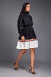 Buy_Deepika Arora_Black 100% Cotton Wave Band Collar Color Block Ruffle Dress 