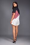 Shop_Deepika Arora_Pink 100% Cotton Geometric Notched Lapel Color Block Crop Shirt And Shorts Set _at_Aza_Fashions