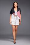 Buy_Deepika Arora_Pink 100% Cotton Geometric Notched Lapel Color Block Crop Shirt And Shorts Set _Online_at_Aza_Fashions