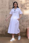 Buy_NUHH_White Cotton Poplin Plain Collar Shirt Dress_at_Aza_Fashions