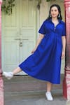Buy_NUHH_Blue Cotton Poplin Plain Collar Solid Shirt Dress_Online_at_Aza_Fashions
