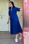 Shop_NUHH_Blue Cotton Poplin Plain Collar Solid Shirt Dress_Online_at_Aza_Fashions