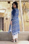 Shop_NUHH_Blue 50% Viscose Printed Moroccan Round Neck Kurta Set_at_Aza_Fashions