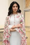 Buy_NUHH_White 100% Cotton Embroidery Thread Mandarin Collar Floral Placement Kurta Set_Online_at_Aza_Fashions