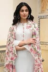 Buy_NUHH_White 100% Cotton Embroidery Thread Mandarin Collar Floral Placement Kurta Set _Online_at_Aza_Fashions