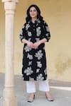Buy_NUHH_Black 100% Cotton Printed Floral Mandarin Collar Siyah Kurta And Pant Set_Online_at_Aza_Fashions
