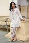 Buy_NUHH_White 100% Cotton Embroidery Bead Keyhole Neckline Kurta And Pant Set _at_Aza_Fashions